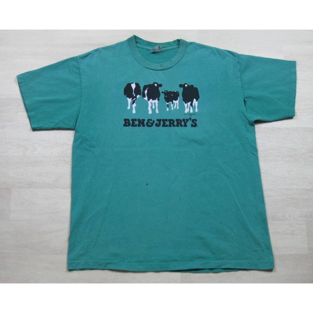Vintage 90s Ben & Jerry's T Shirt Men's (XL) Cow Vermont's Finest Ice Cream USA